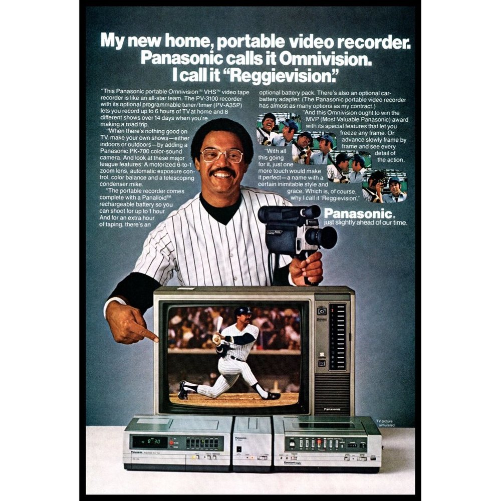 1981 Panasonic Omnivision Portable VCR Vintage Print Ad Reggie Jackson Wall Art